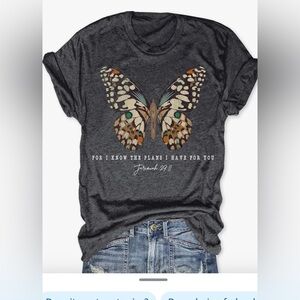 Gray Butterfly Graphic T-Shirt